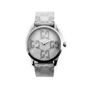 Gucci G-Timeless YA1264058 GG Grey Dial Leather Strap 38mm Unisex Watch