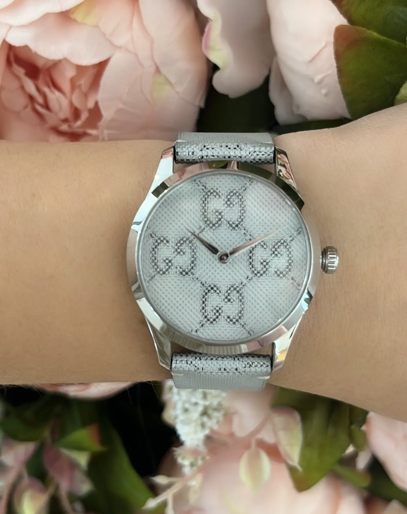 Gucci G-Timeless YA1264058 GG Grey Dial Leather Strap 38mm Unisex Watch