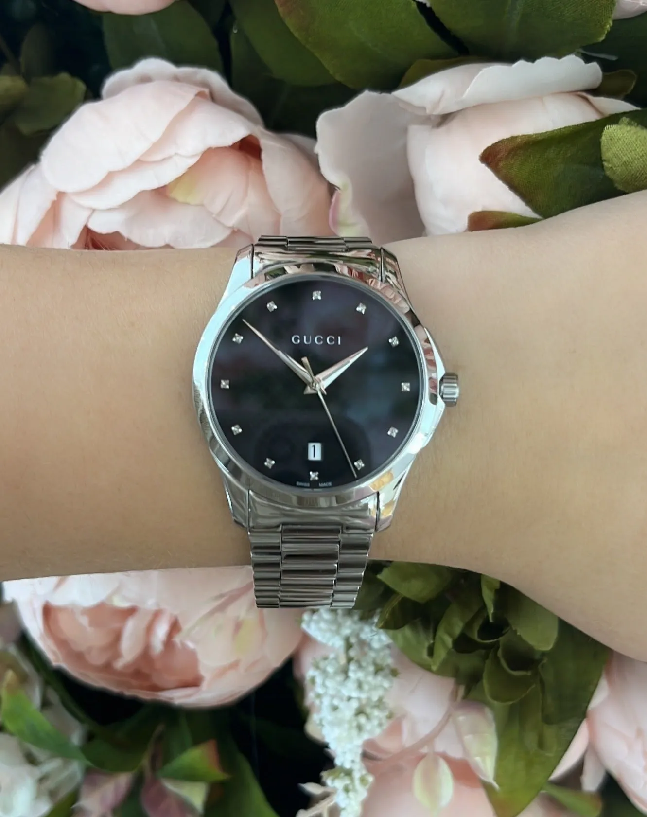 Gucci G- Timeless YA126456 Black Dial Stainless Steel Bracelet 38mm Watch