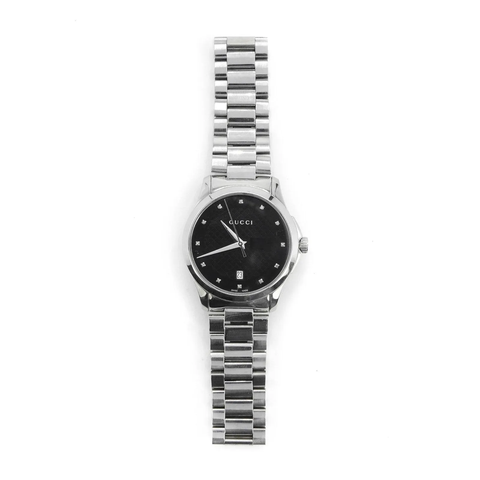 Gucci G- Timeless YA126456 Black Dial Stainless Steel Bracelet 38mm Watch