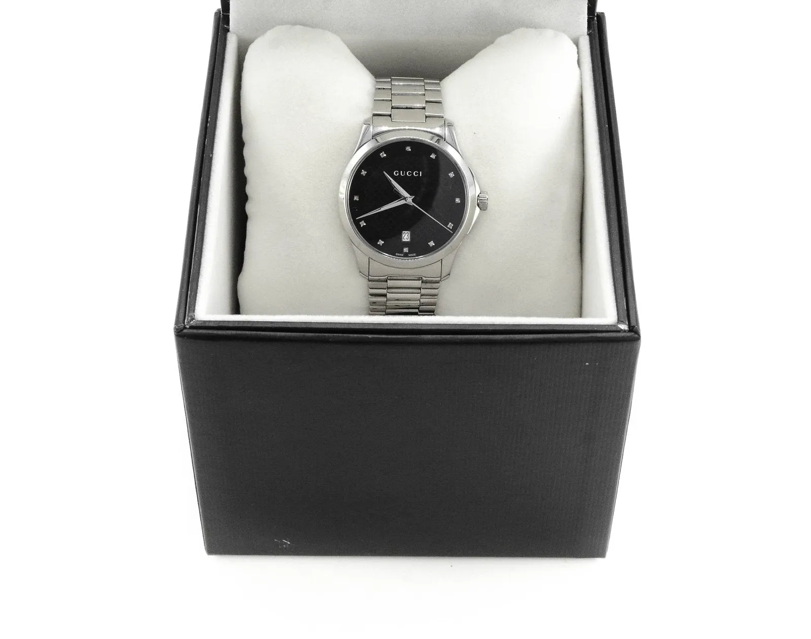 Gucci G- Timeless YA126456 Black Dial Stainless Steel Bracelet 38mm Watch