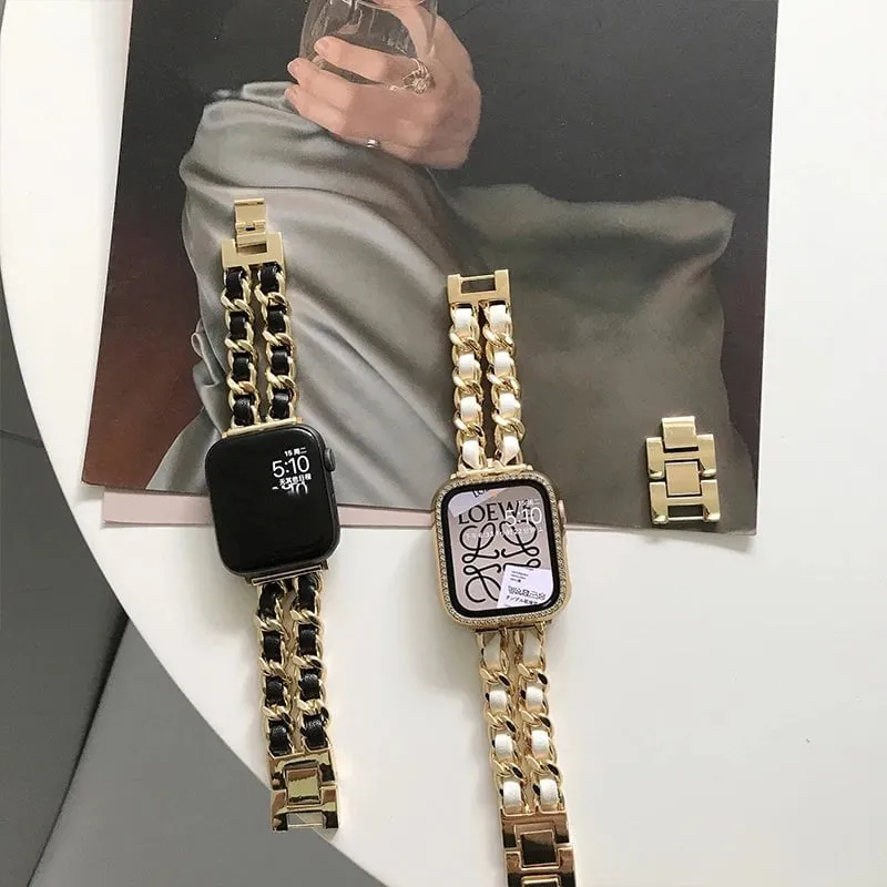 High-Quality Metal Leather Strap for Apple Watch Band