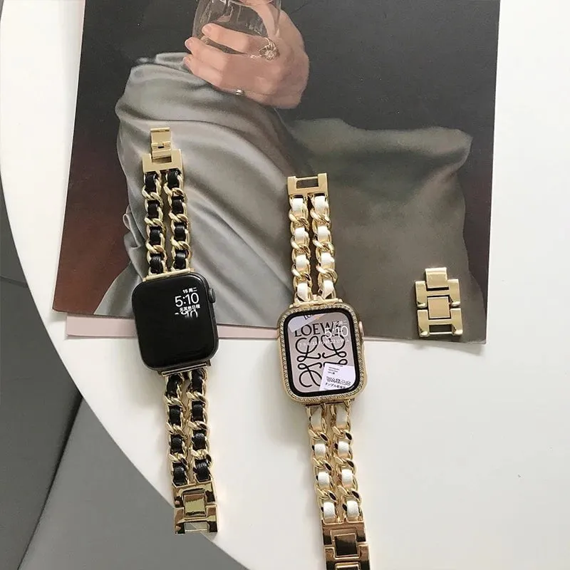 High-Quality Metal Leather Strap for Apple Watch Band
