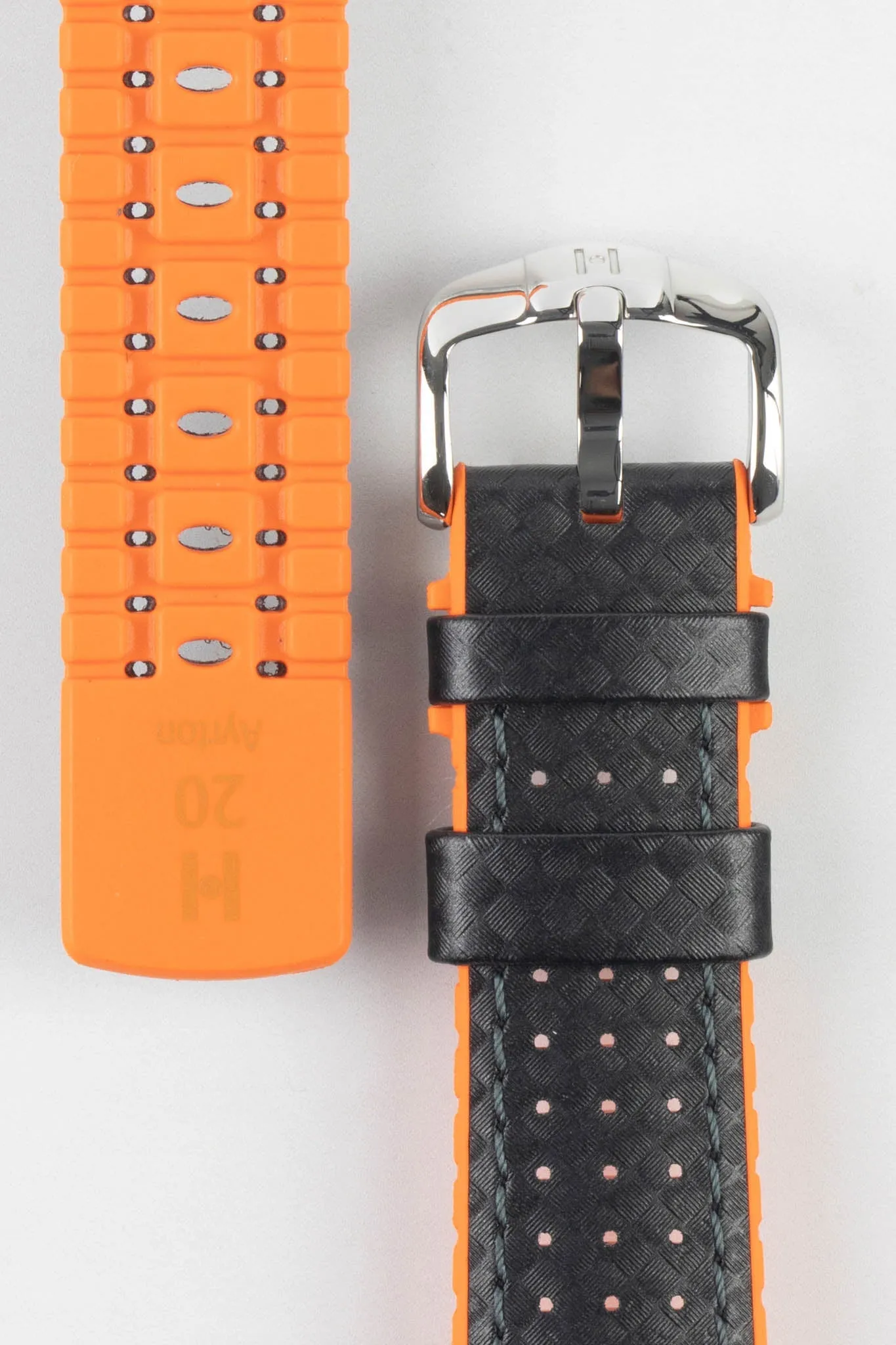 Hirsch AYRTON Carbon Embossed Performance Watch Strap in BLACK / ORANGE