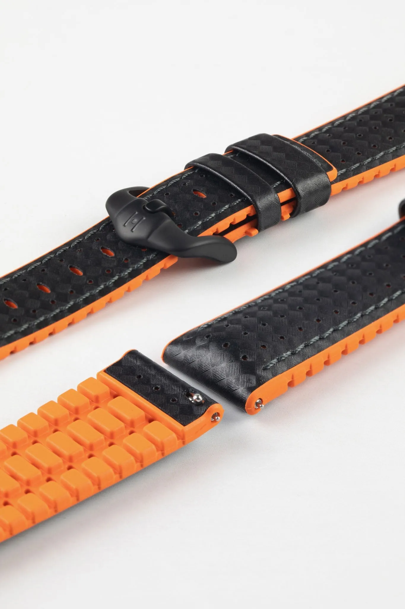 Hirsch AYRTON Carbon Embossed Performance Watch Strap in BLACK / ORANGE