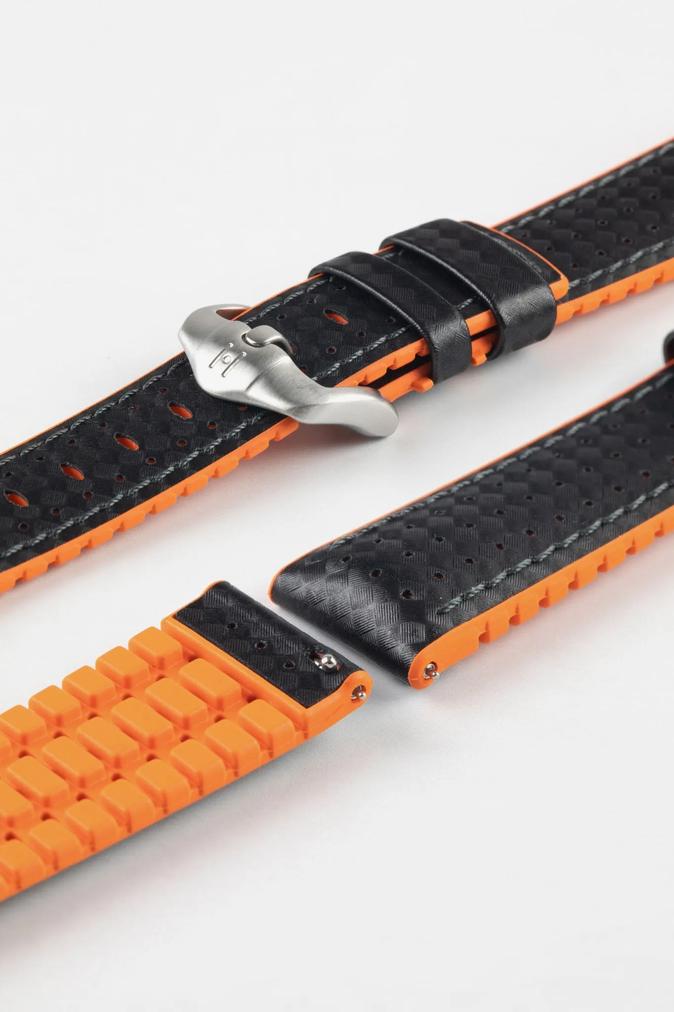 Hirsch AYRTON Carbon Embossed Performance Watch Strap in BLACK / ORANGE
