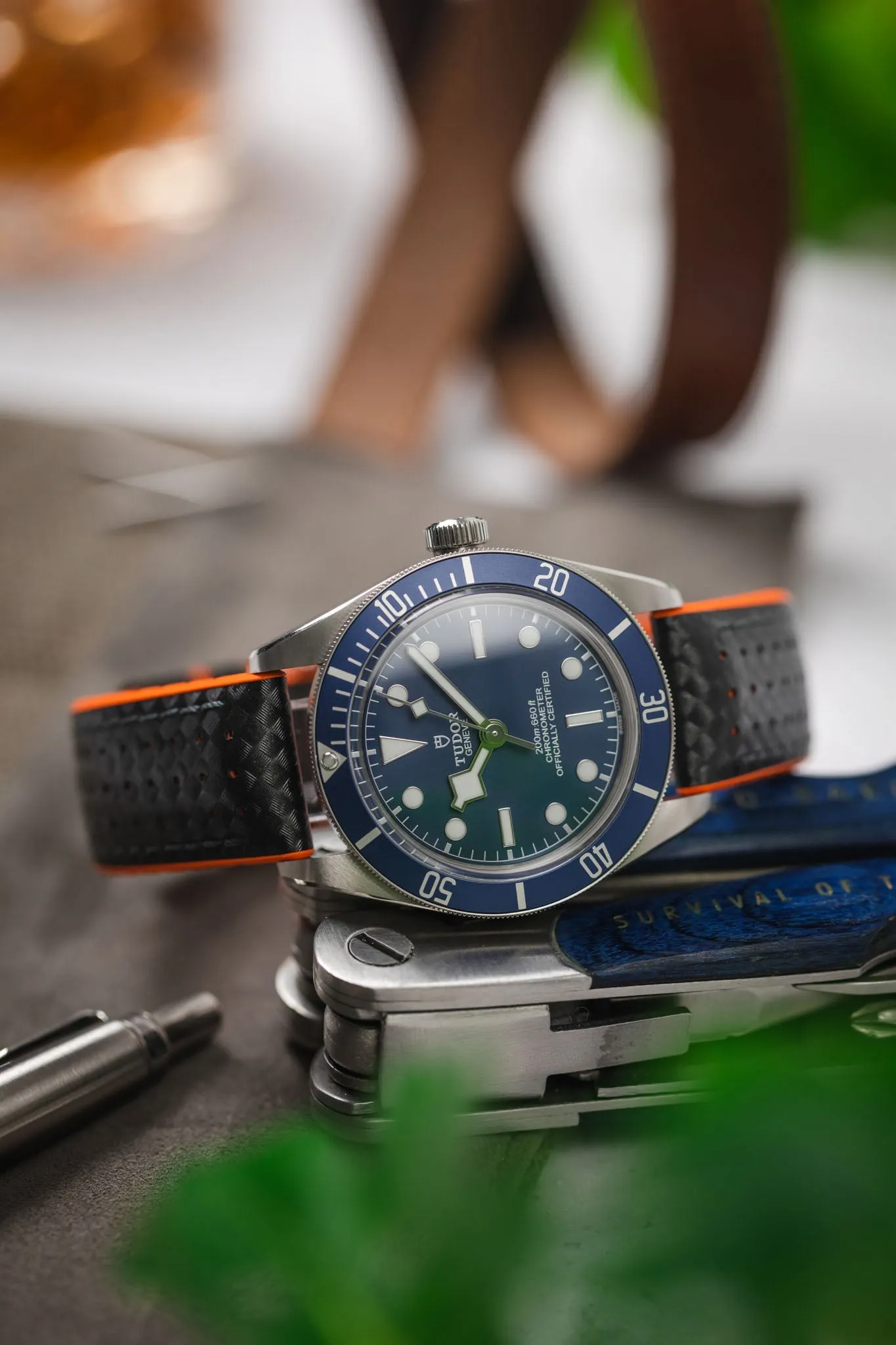 Hirsch AYRTON Carbon Embossed Performance Watch Strap in BLACK / ORANGE