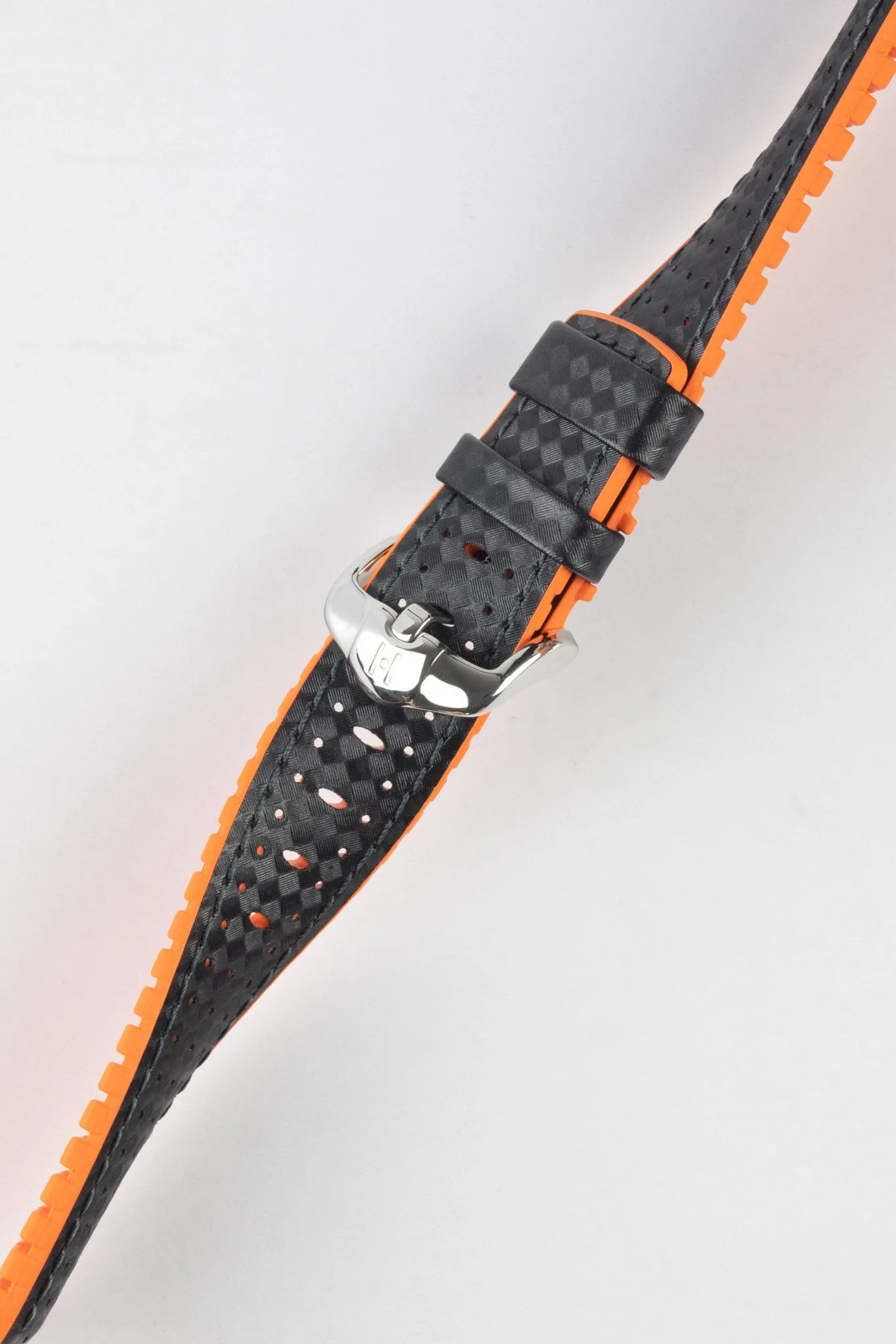 Hirsch AYRTON Carbon Embossed Performance Watch Strap in BLACK / ORANGE
