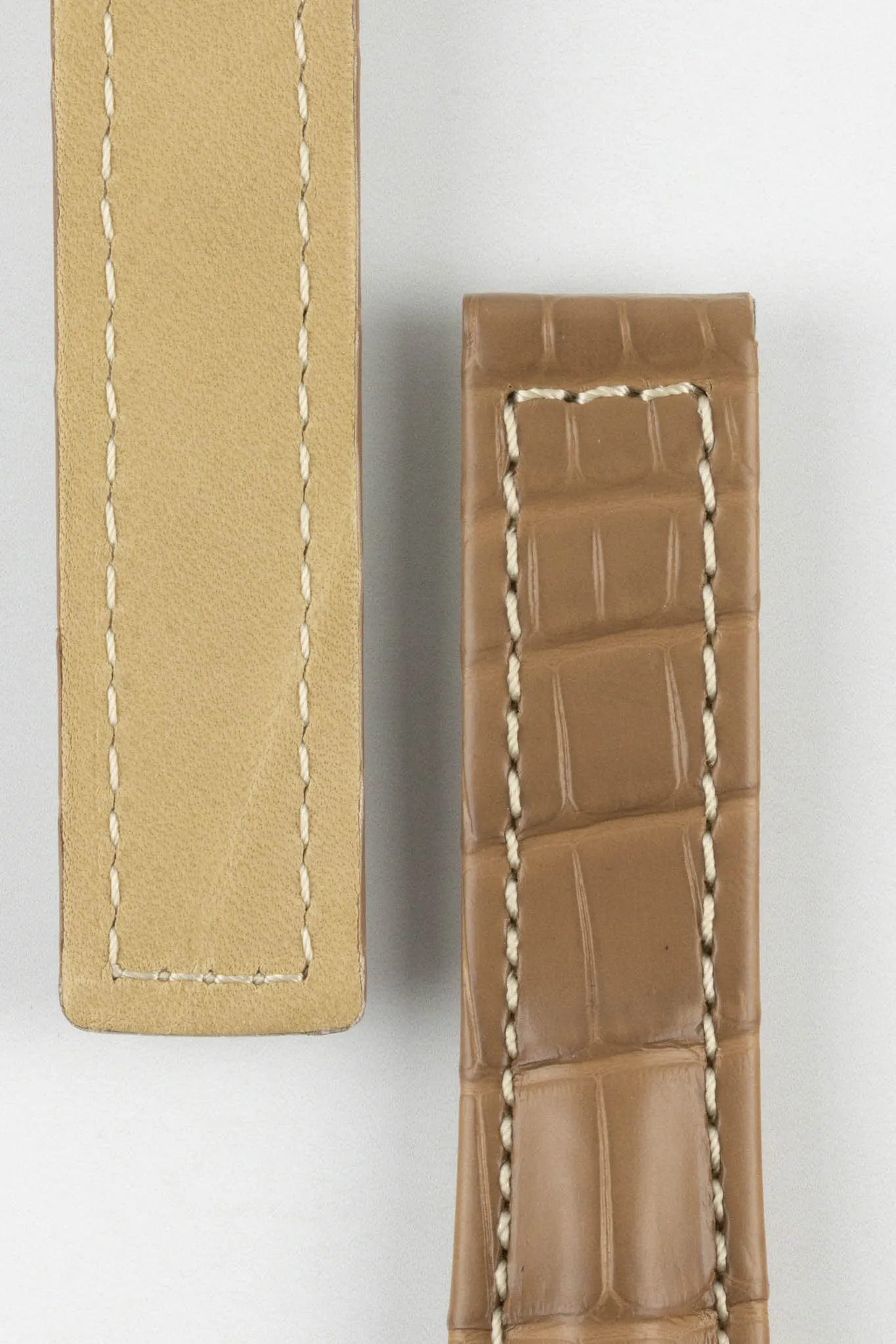 Hirsch NAVIGATOR Alligator Deployment Watch Strap in BEIGE