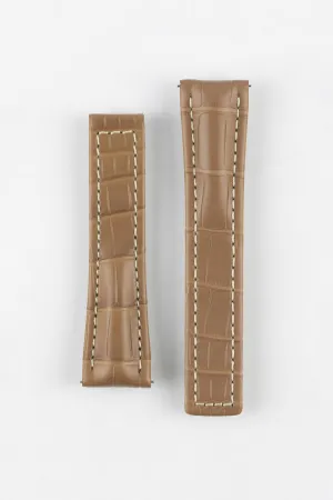 Hirsch NAVIGATOR Alligator Deployment Watch Strap in BEIGE
