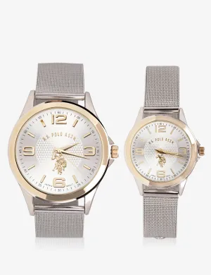 HIS & HERS SILVER MESH STRAP WATCH SET