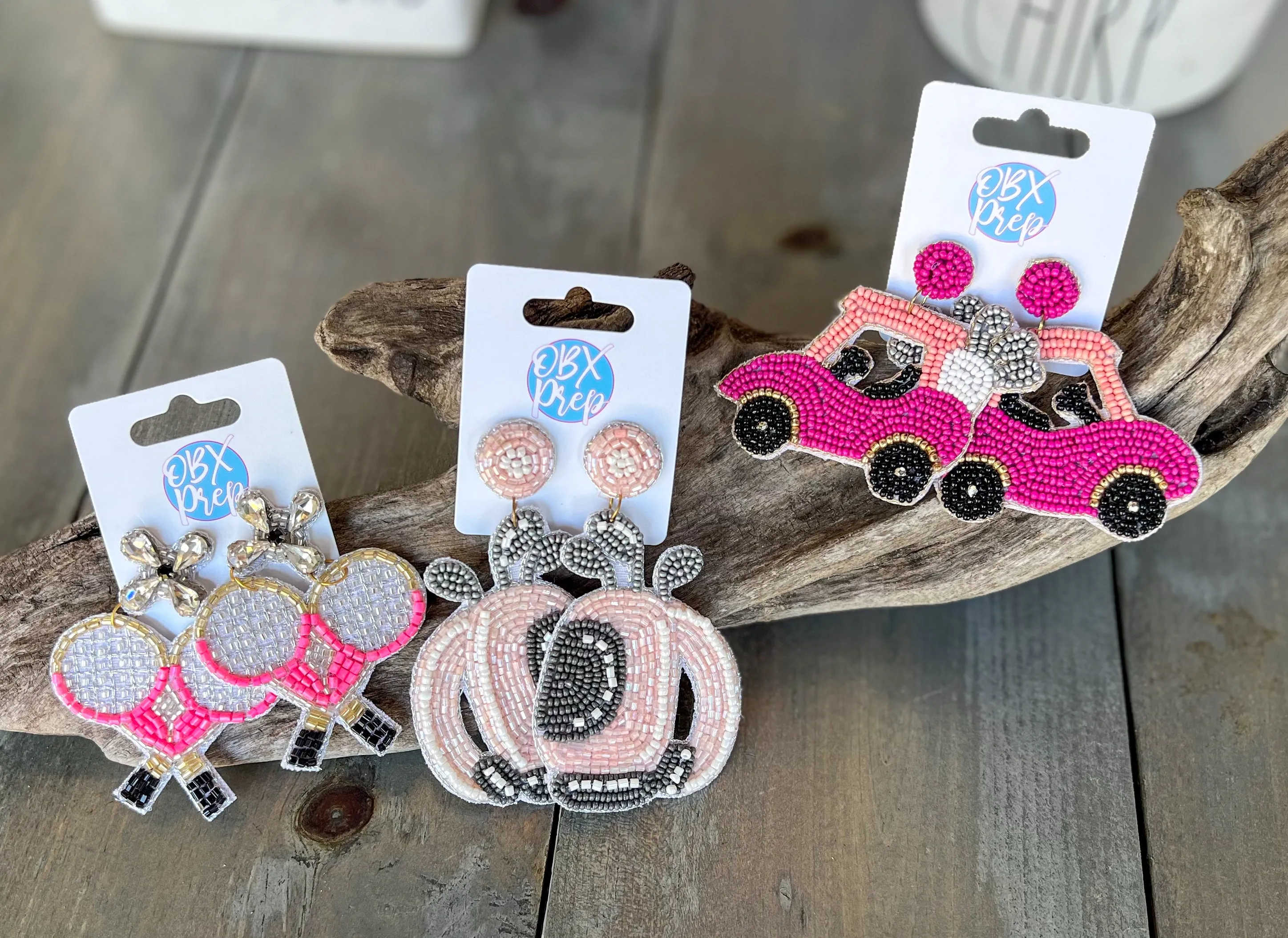 Hot Pink Golf Cart Seed Bead Drop Earrings