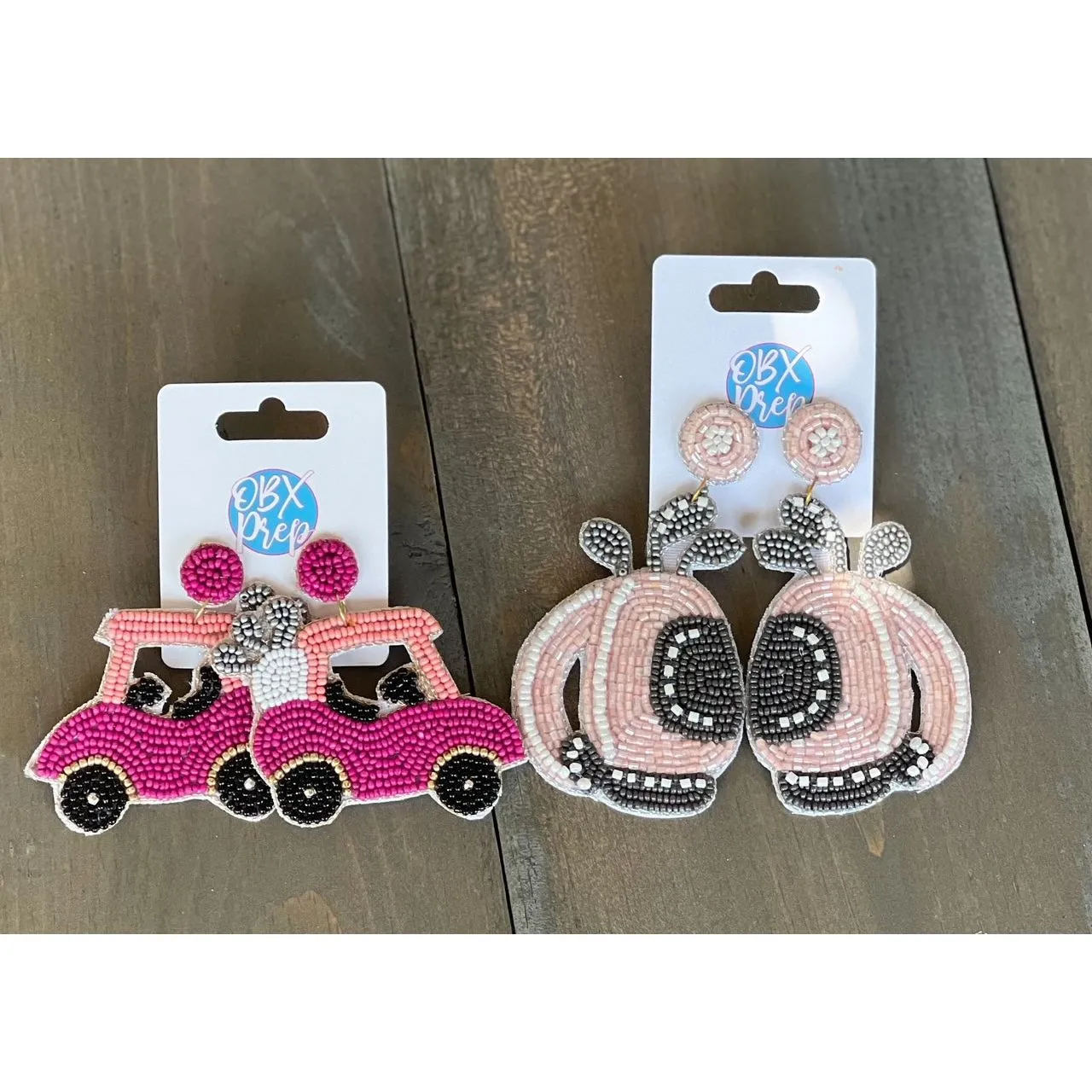 Hot Pink Golf Cart Seed Bead Drop Earrings