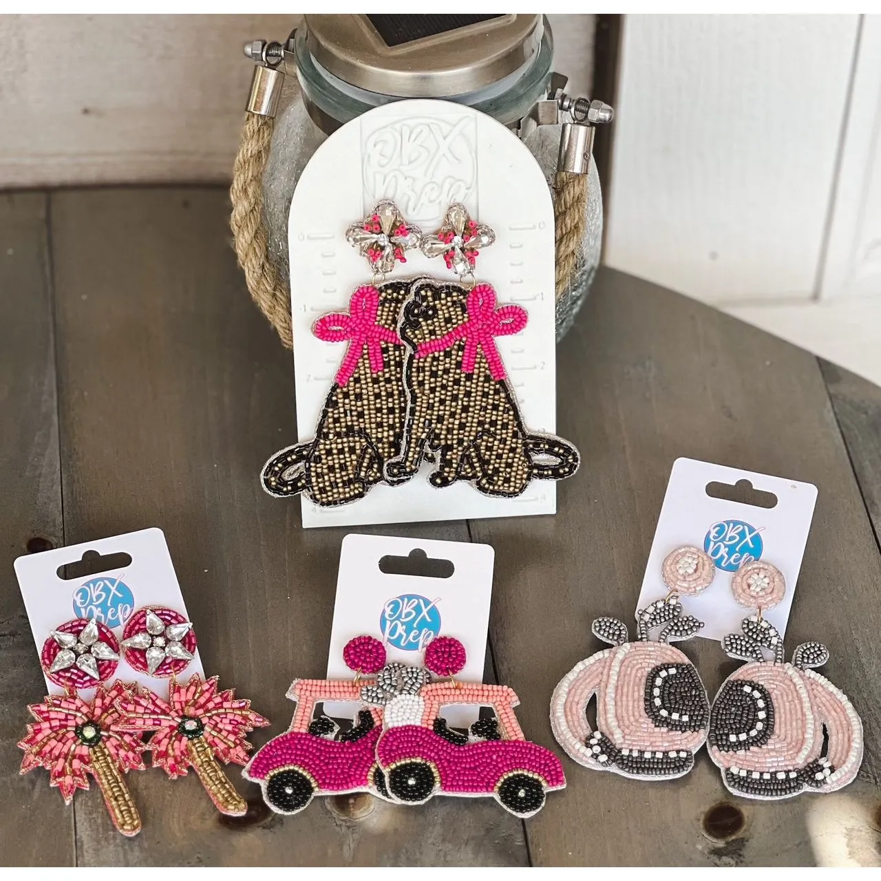 Hot Pink Golf Cart Seed Bead Drop Earrings