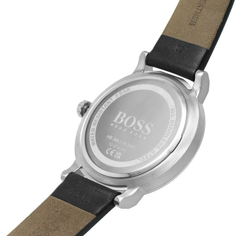 Hugo Boss Confidence Quartz Men's Watch and Braided Black Leather Bracelet Gift Set 1570145