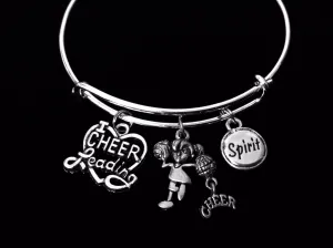 I Love Cheerleading Jewelry Adjustable Charm Bracelet Expandable Silver Bangle Cheerleader Cheer Gift Spirit