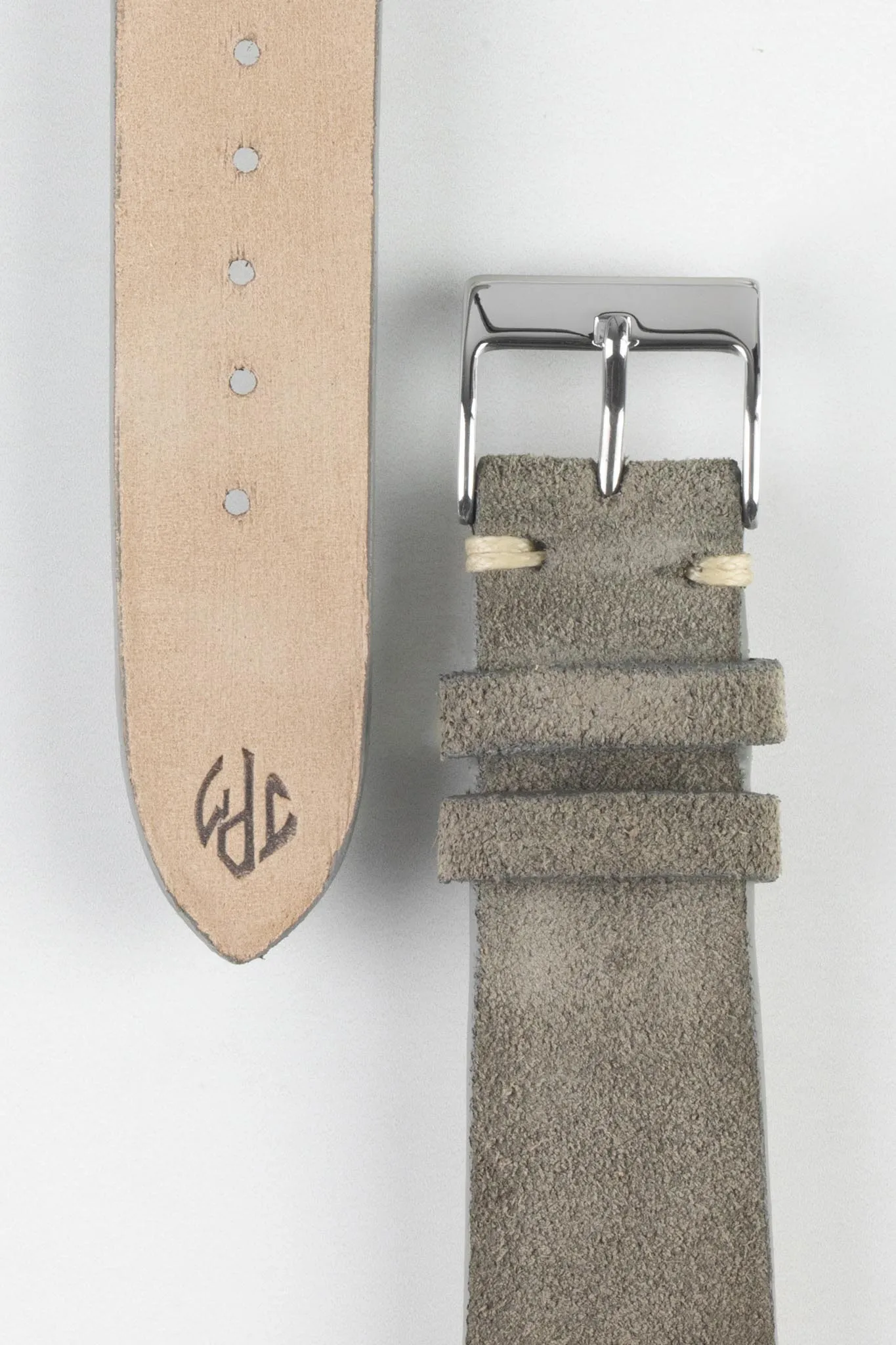 JPM Italian Vintage Suede Leather Watch Strap in STONE GREY