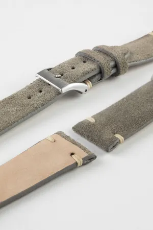 JPM Italian Vintage Suede Leather Watch Strap in STONE GREY