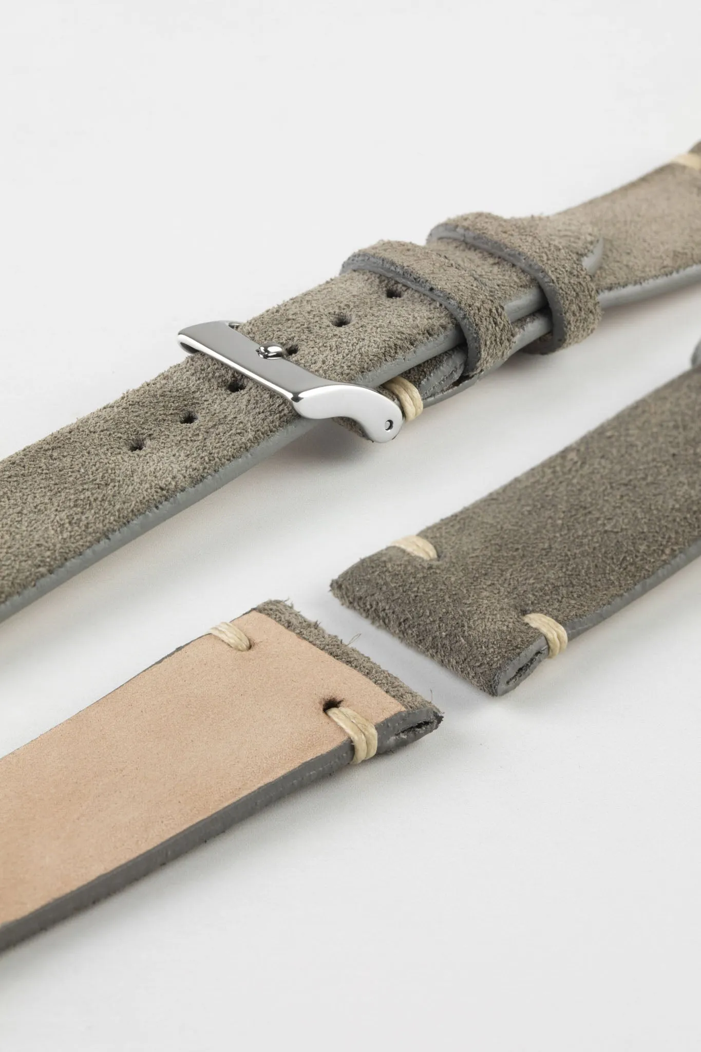 JPM Italian Vintage Suede Leather Watch Strap in STONE GREY