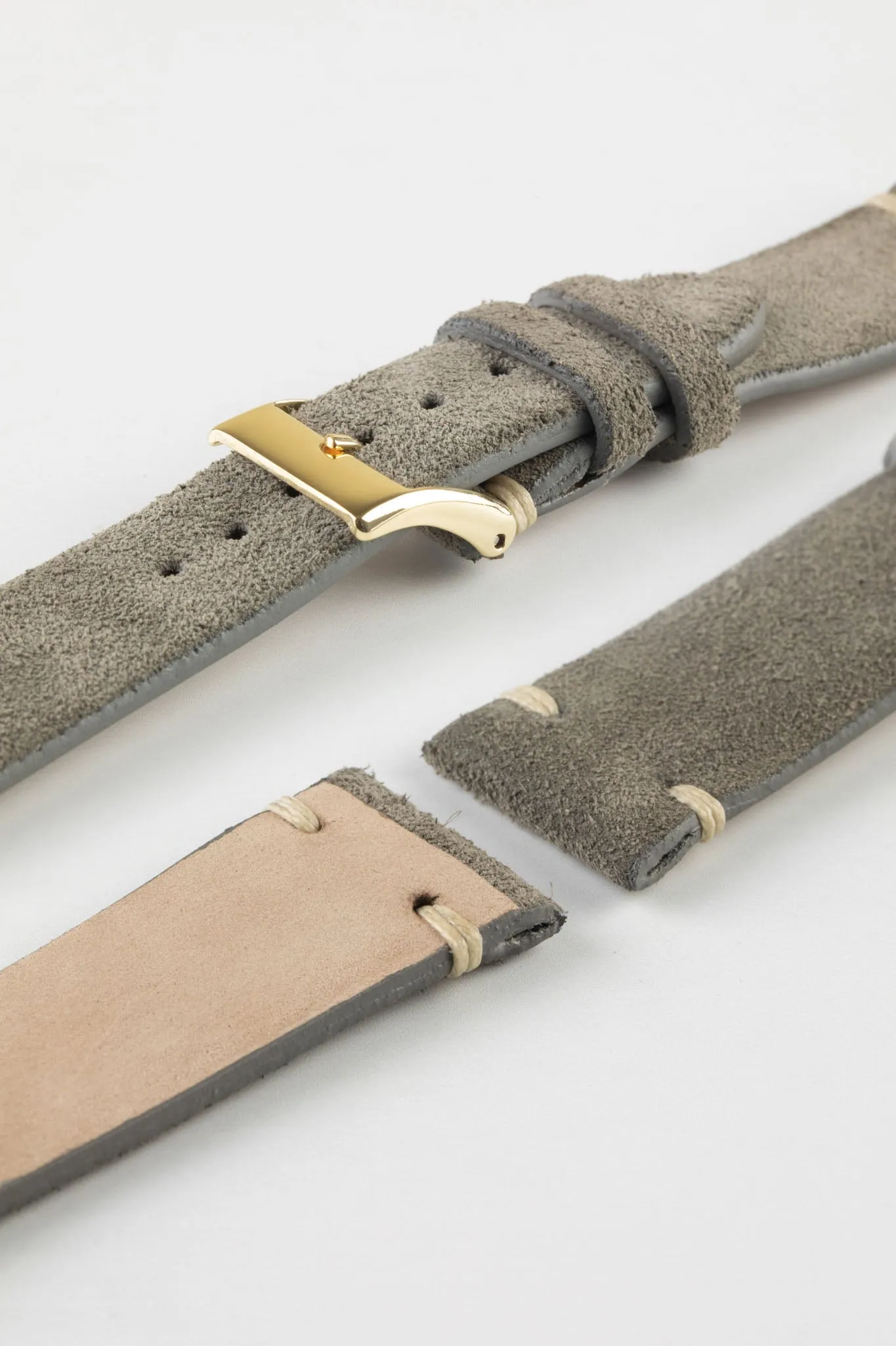 JPM Italian Vintage Suede Leather Watch Strap in STONE GREY