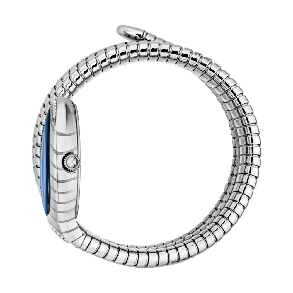 Just Cavalli Snake Shape Women's Watch - Silver Color Case, Dark Blue Dial, Stainless Steel Bracelet