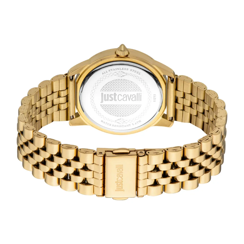 Just Cavalli Women's Gold Watch with Red Dial and Gold Metal Bracelet