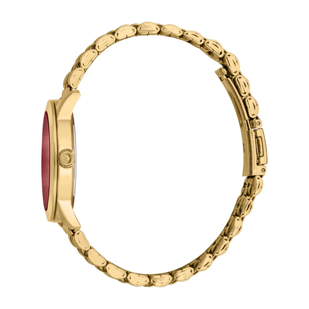 Just Cavalli Women's Gold Watch with Red Dial and Gold Metal Bracelet