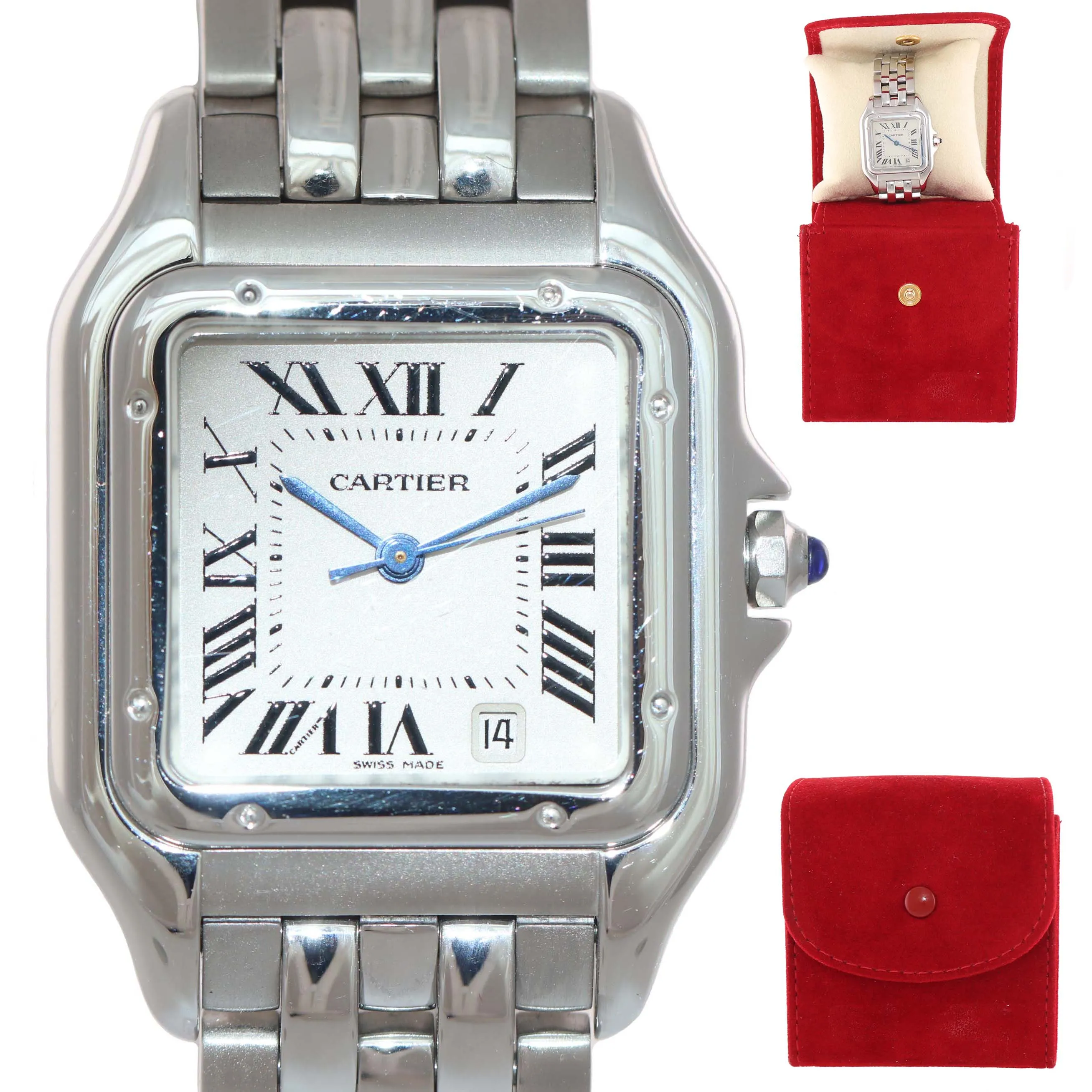Ladies Cartier Panthere 27mm Ivory Roman Steel Quartz Date MidSize Watch 1310