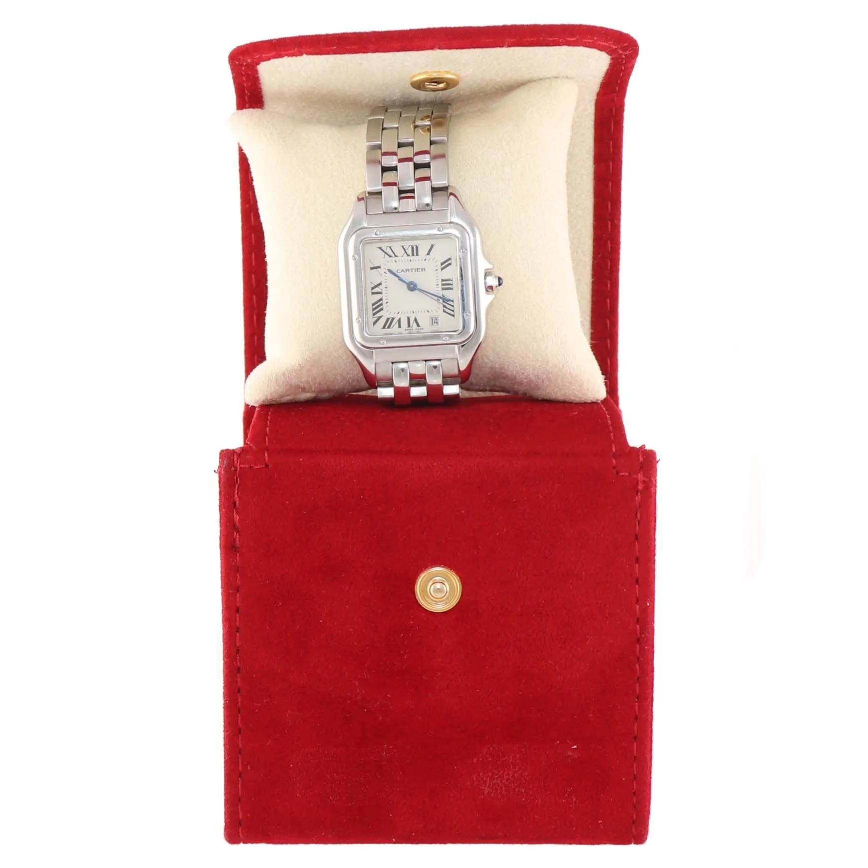 Ladies Cartier Panthere 27mm Ivory Roman Steel Quartz Date MidSize Watch 1310