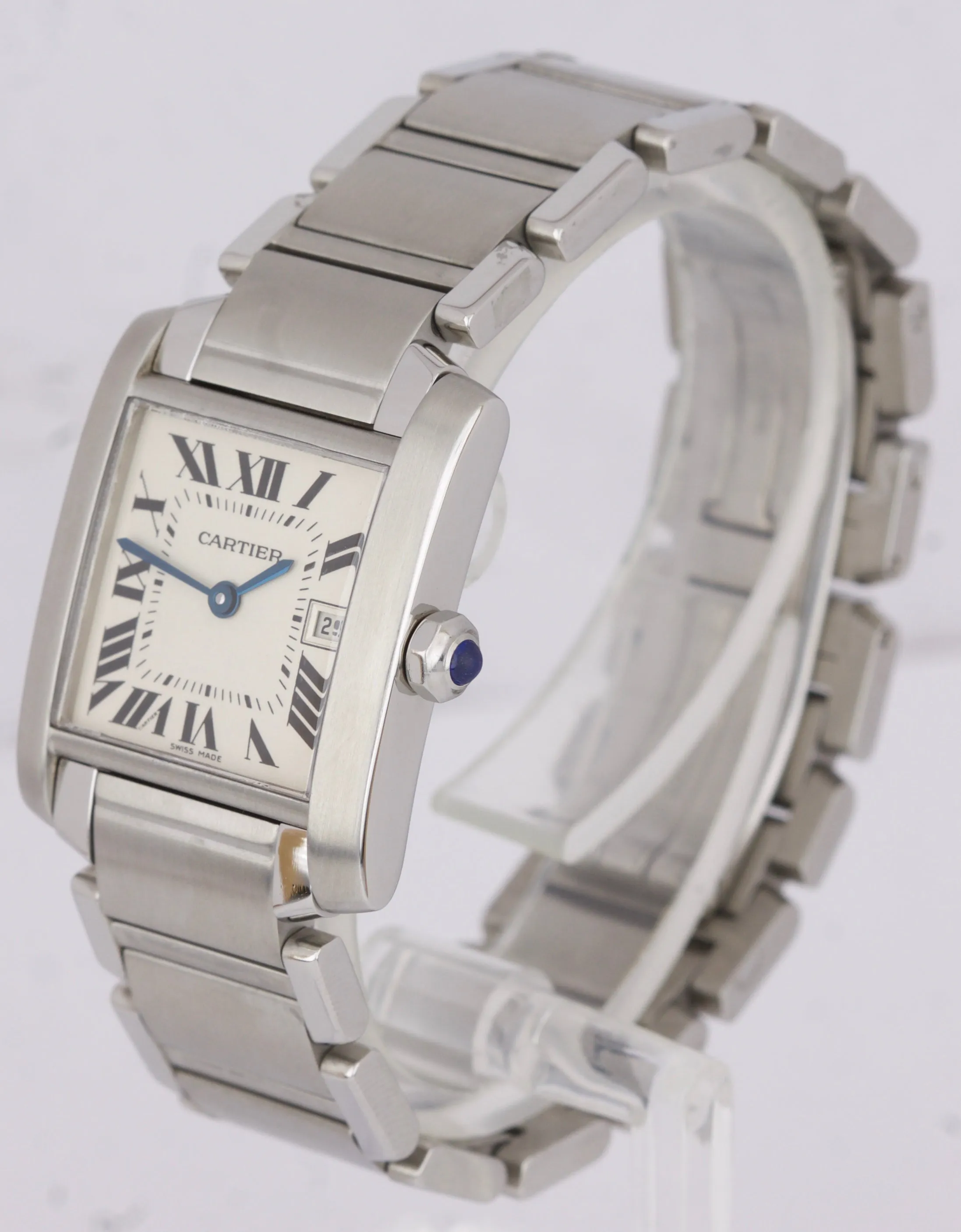 Ladies Cartier Tank Francaise Midsize 2465 Stainless Roman Quartz Date W51011Q3