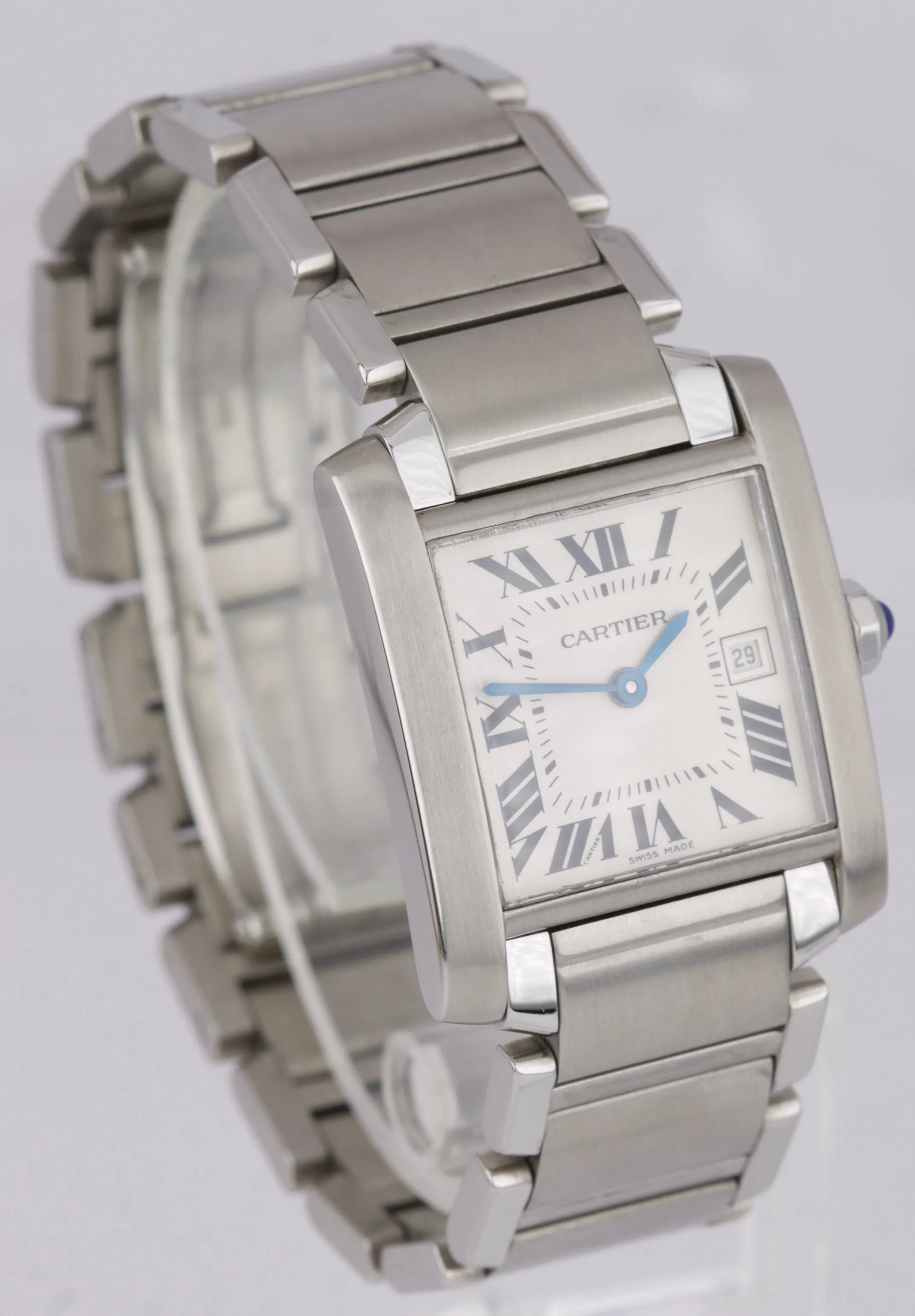 Ladies Cartier Tank Francaise Midsize 2465 Stainless Roman Quartz Date W51011Q3
