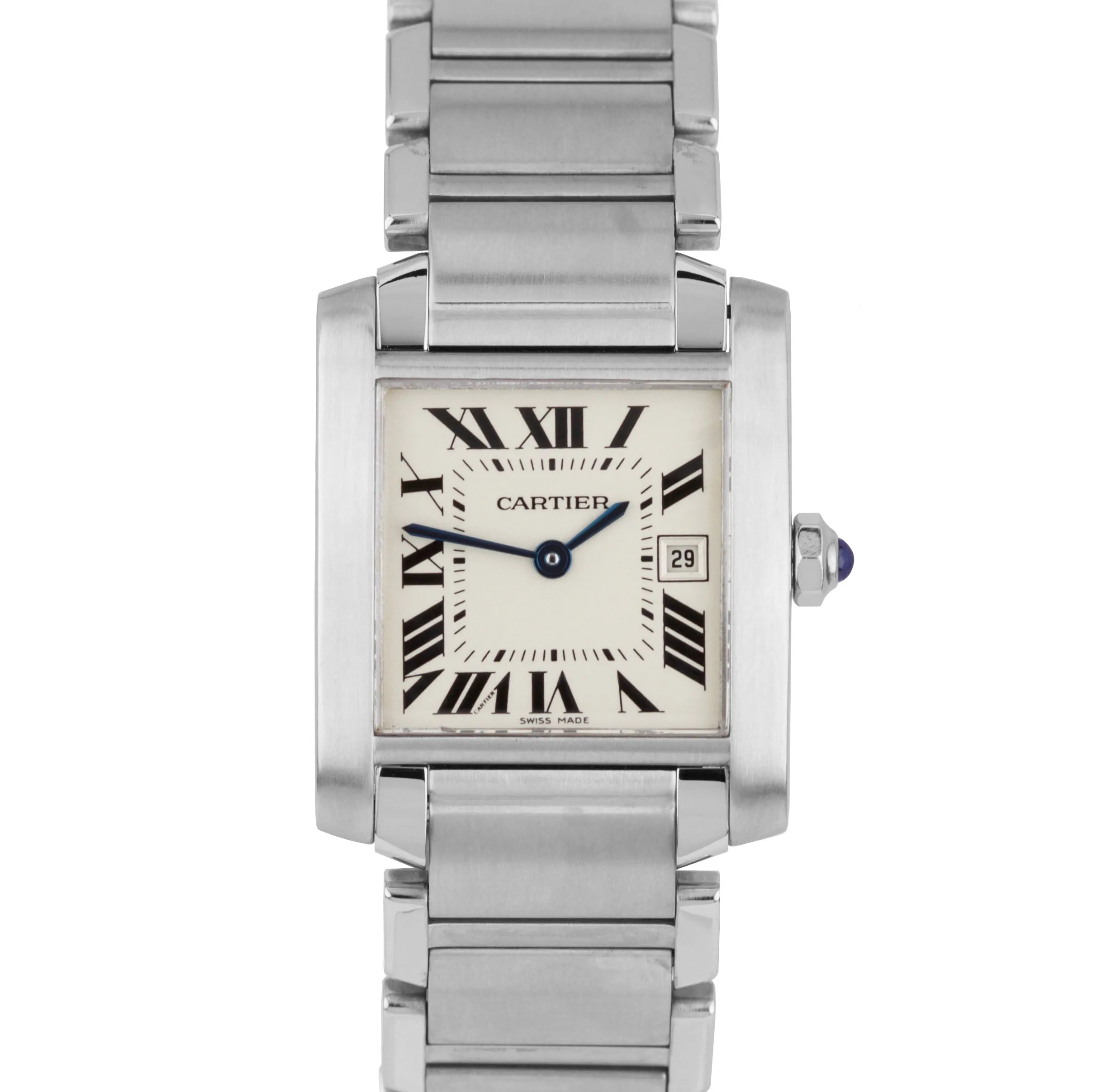 Ladies Cartier Tank Francaise Midsize 2465 Stainless Roman Quartz Date W51011Q3