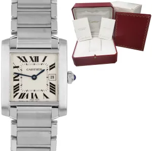Ladies Cartier Tank Francaise Midsize 2465 Stainless Roman Quartz Date W51011Q3