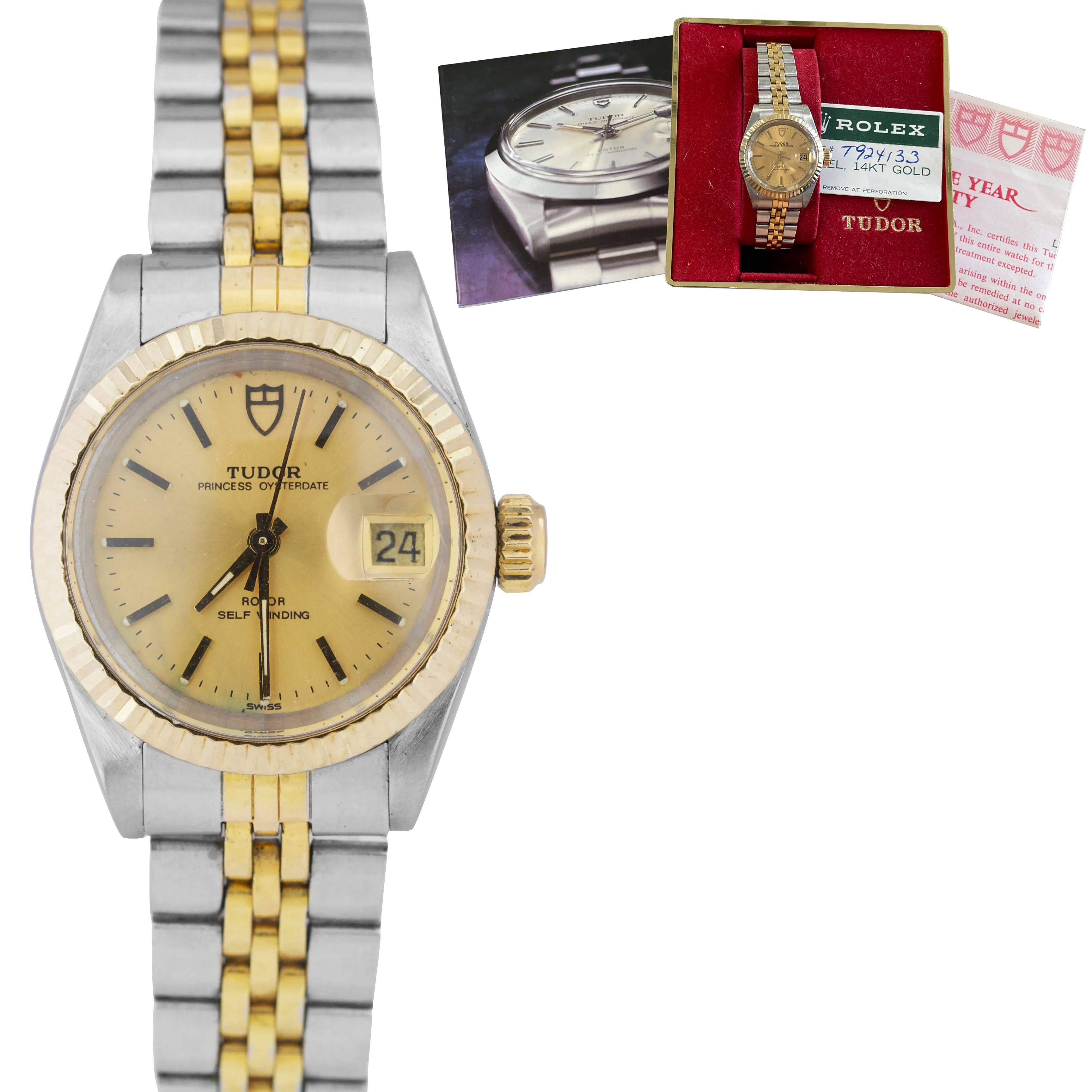 Ladies Tudor Princess Oysterdate Champagne DIAL 14K Two-Tone Gold Watch 92413
