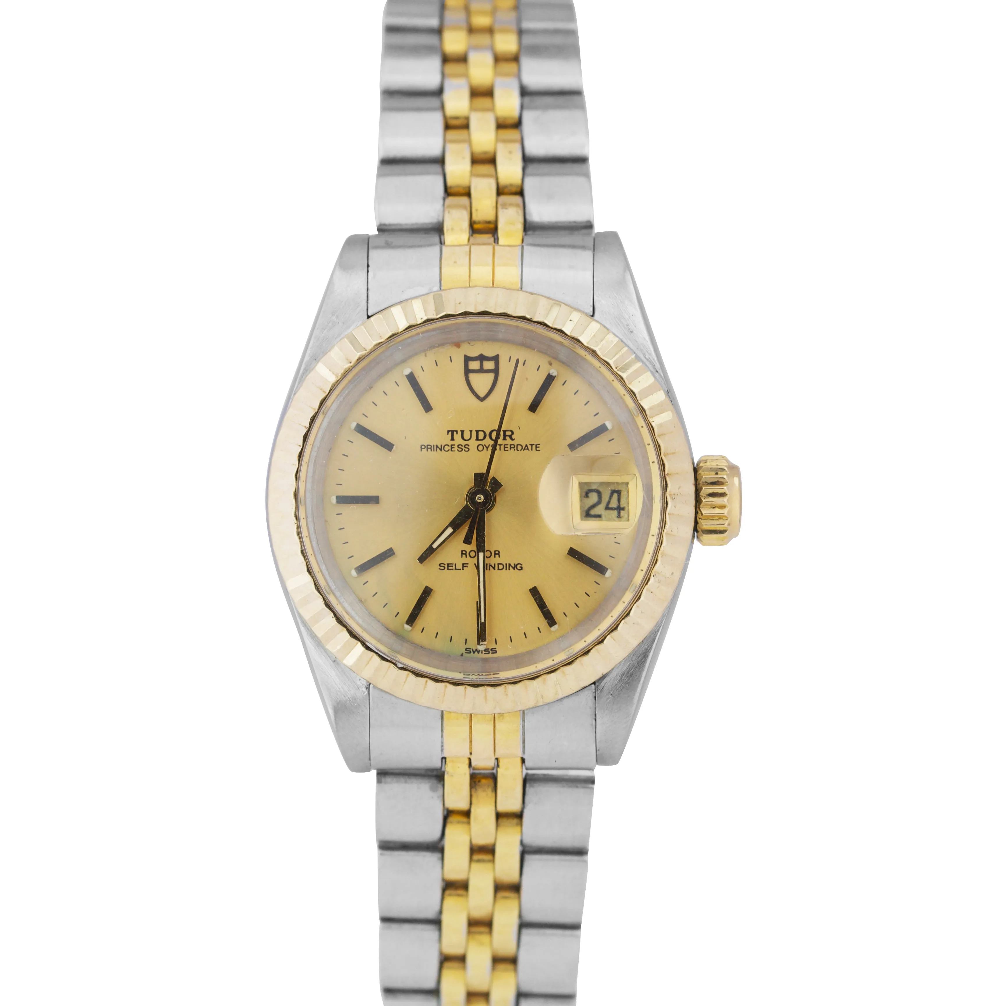 Ladies Tudor Princess Oysterdate Champagne DIAL 14K Two-Tone Gold Watch 92413