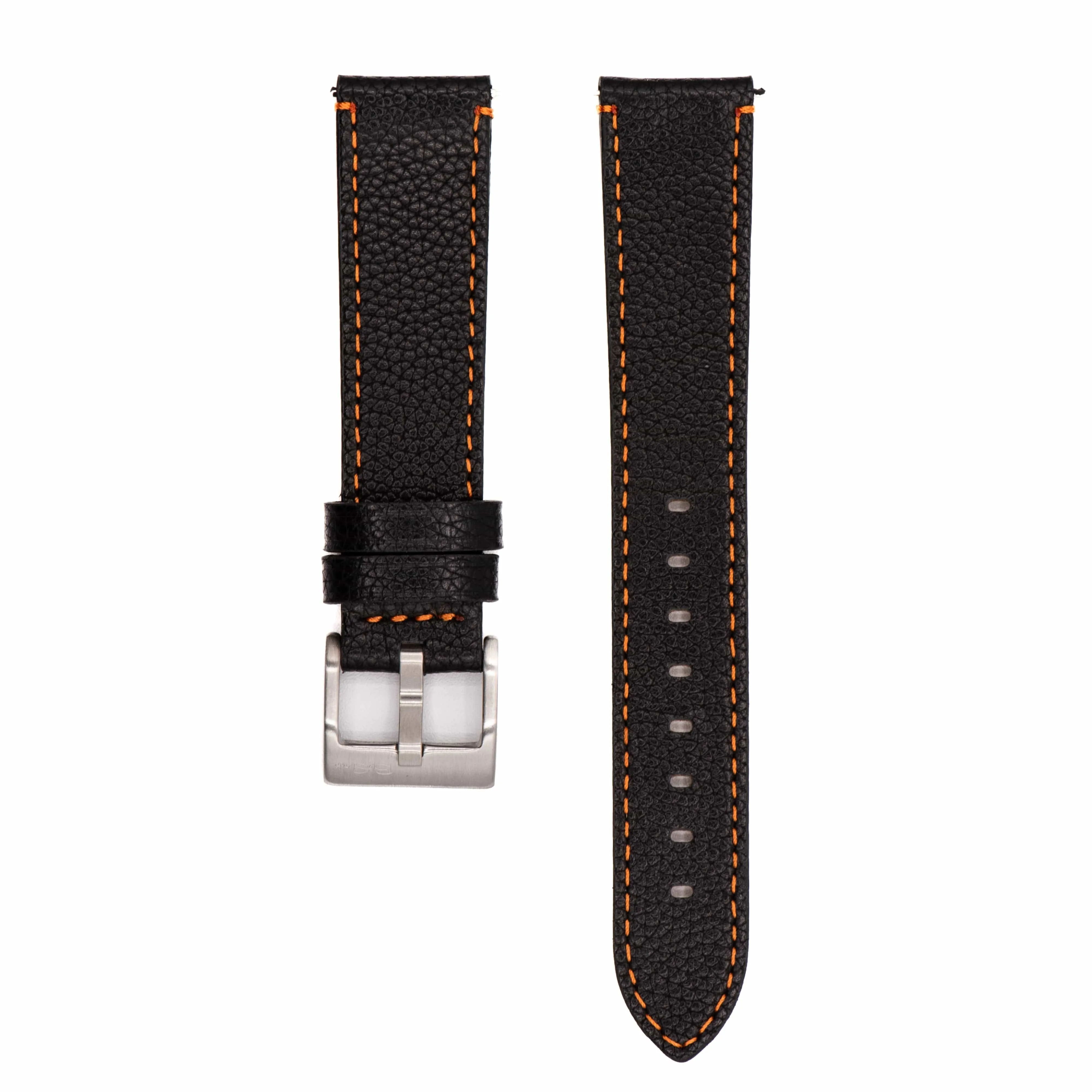 Leather - Contrast Stitch Black with Orange