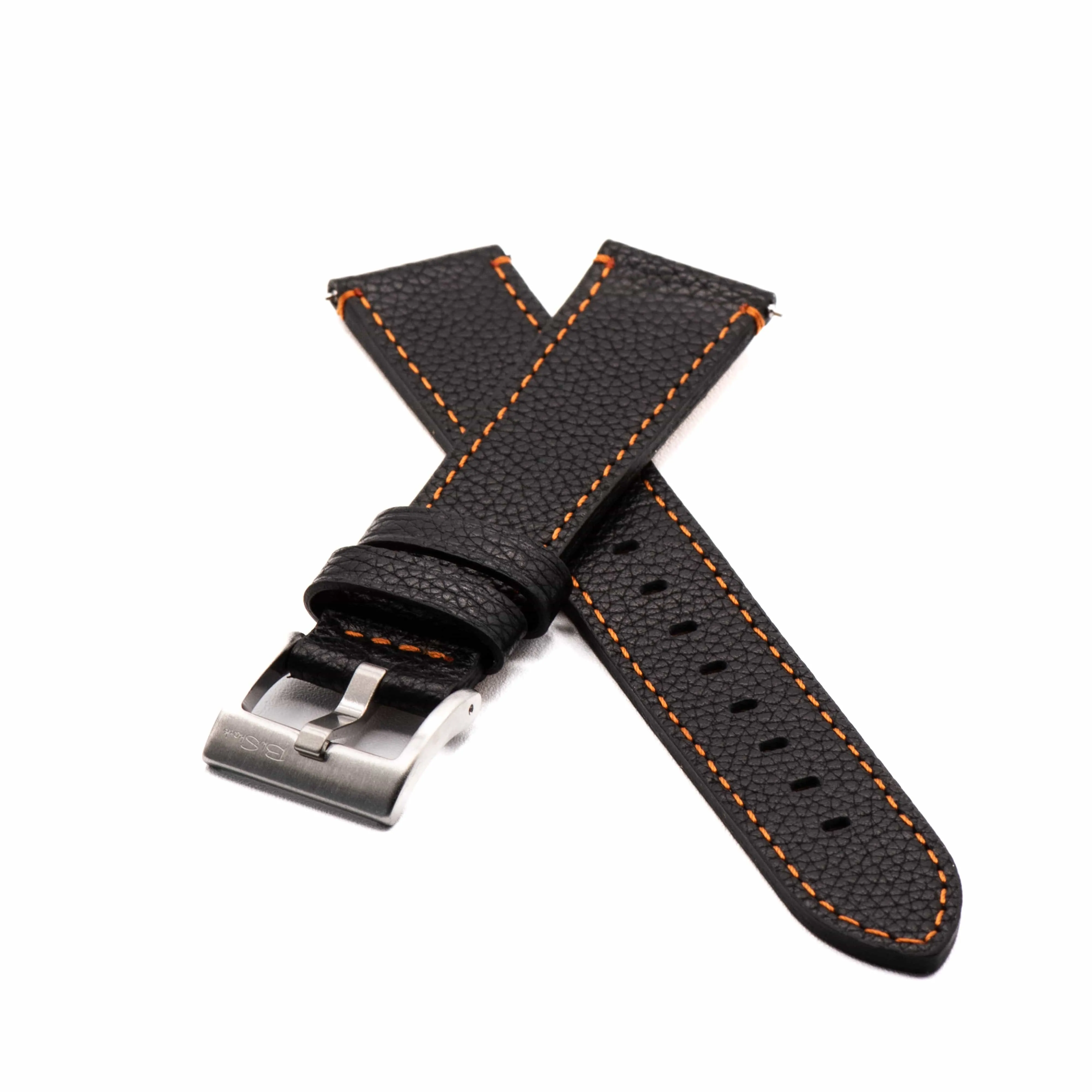 Leather - Contrast Stitch Black with Orange