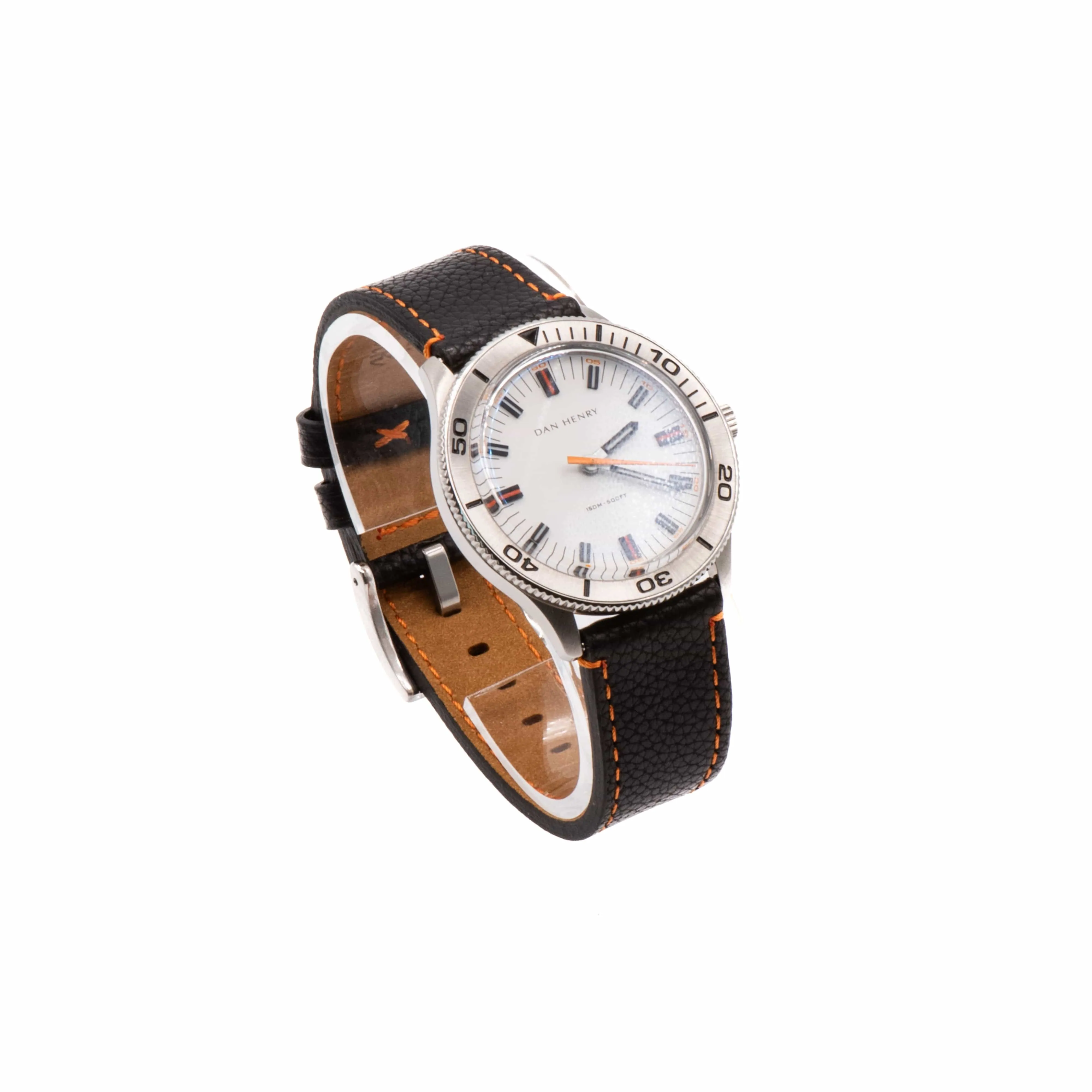 Leather - Contrast Stitch Black with Orange