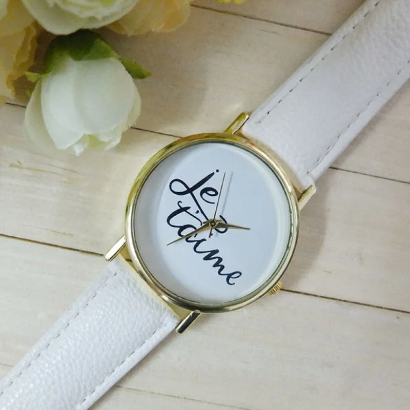 Leather Je T'aime Analog Quartz Wristwatch