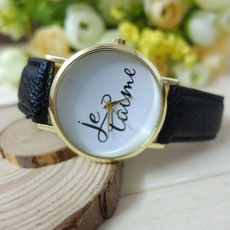 Leather Je T'aime Analog Quartz Wristwatch