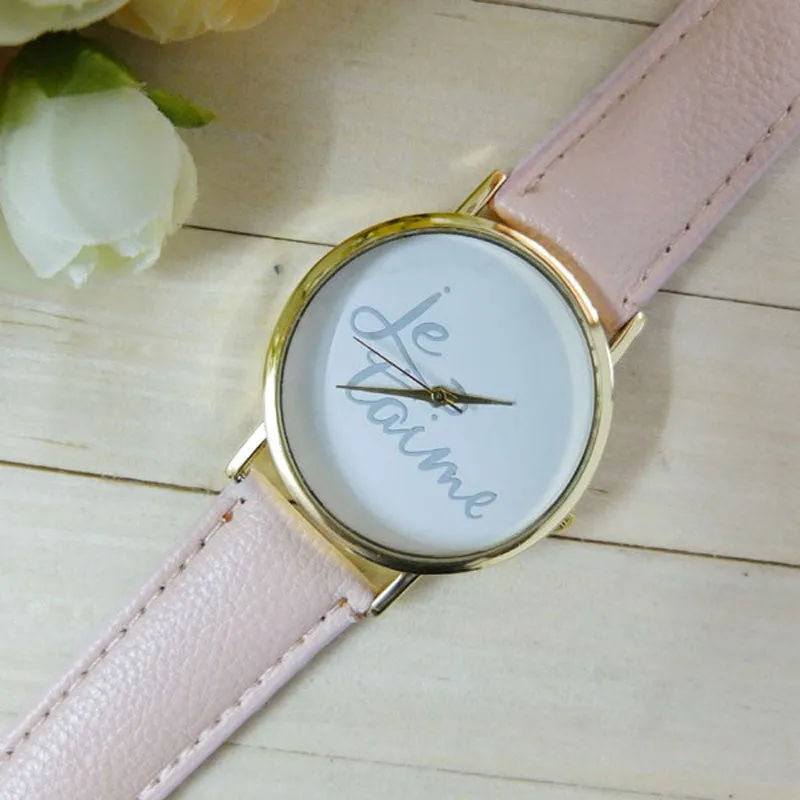 Leather Je T'aime Analog Quartz Wristwatch