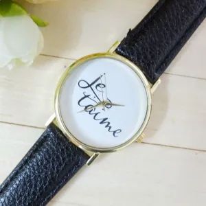 Leather Je T'aime Analog Quartz Wristwatch