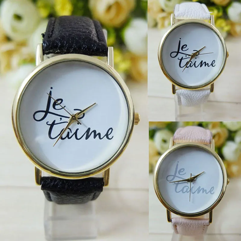 Leather Je T'aime Analog Quartz Wristwatch