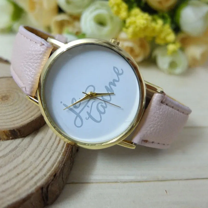 Leather Je T'aime Analog Quartz Wristwatch