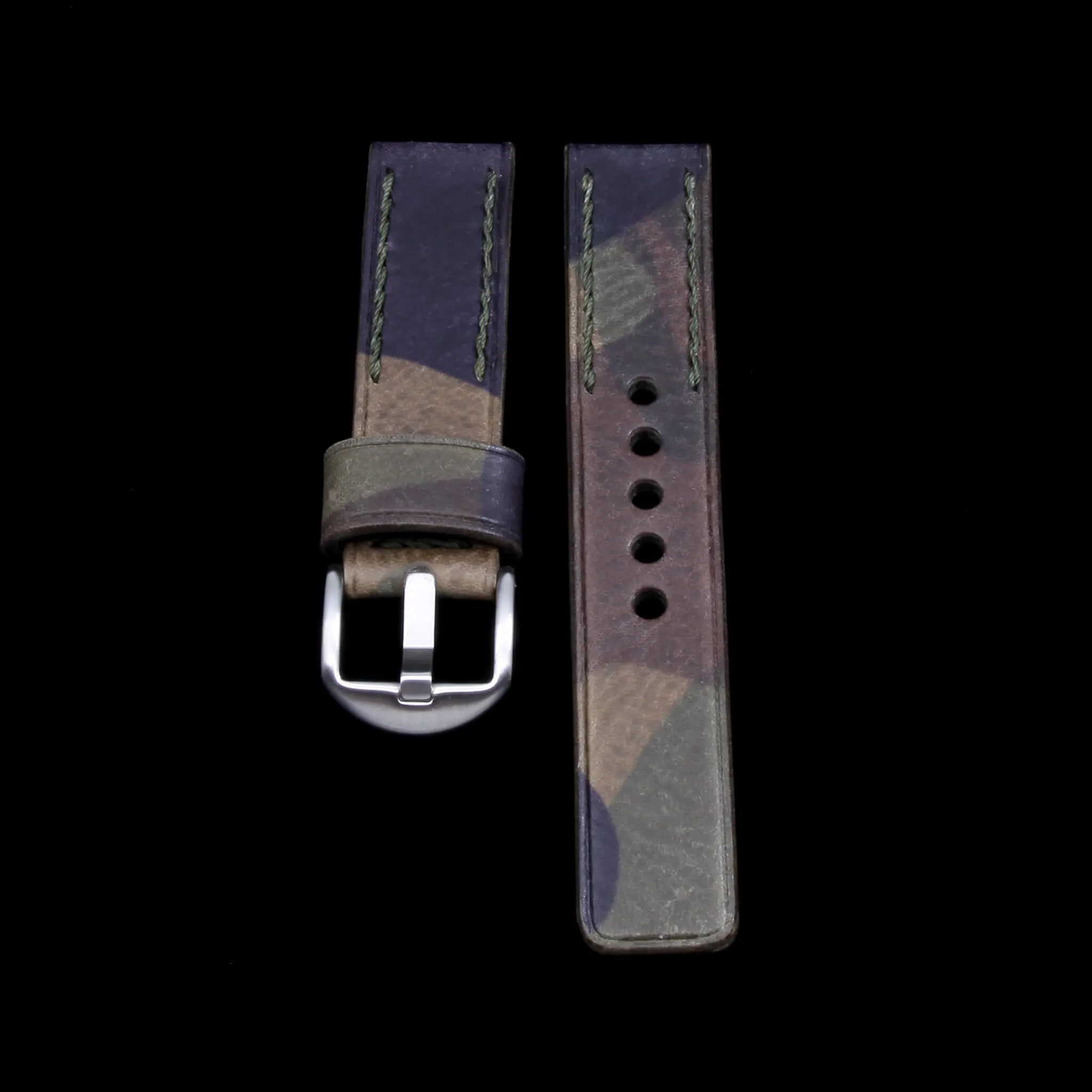 Leather Watch Strap, Camo Grigio | Chain Stitch