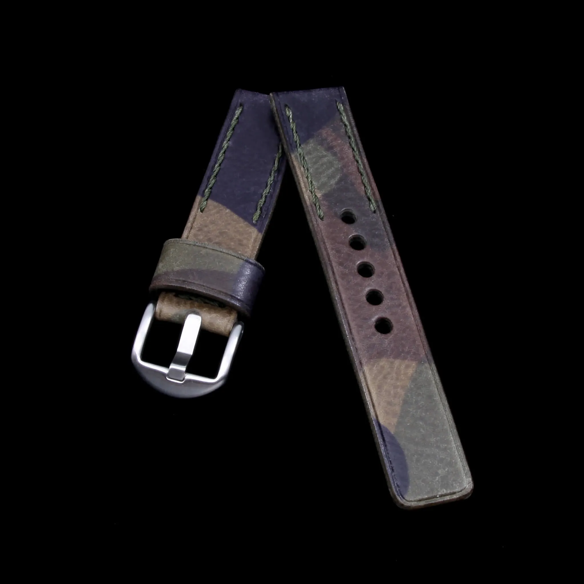 Leather Watch Strap, Camo Grigio | Chain Stitch