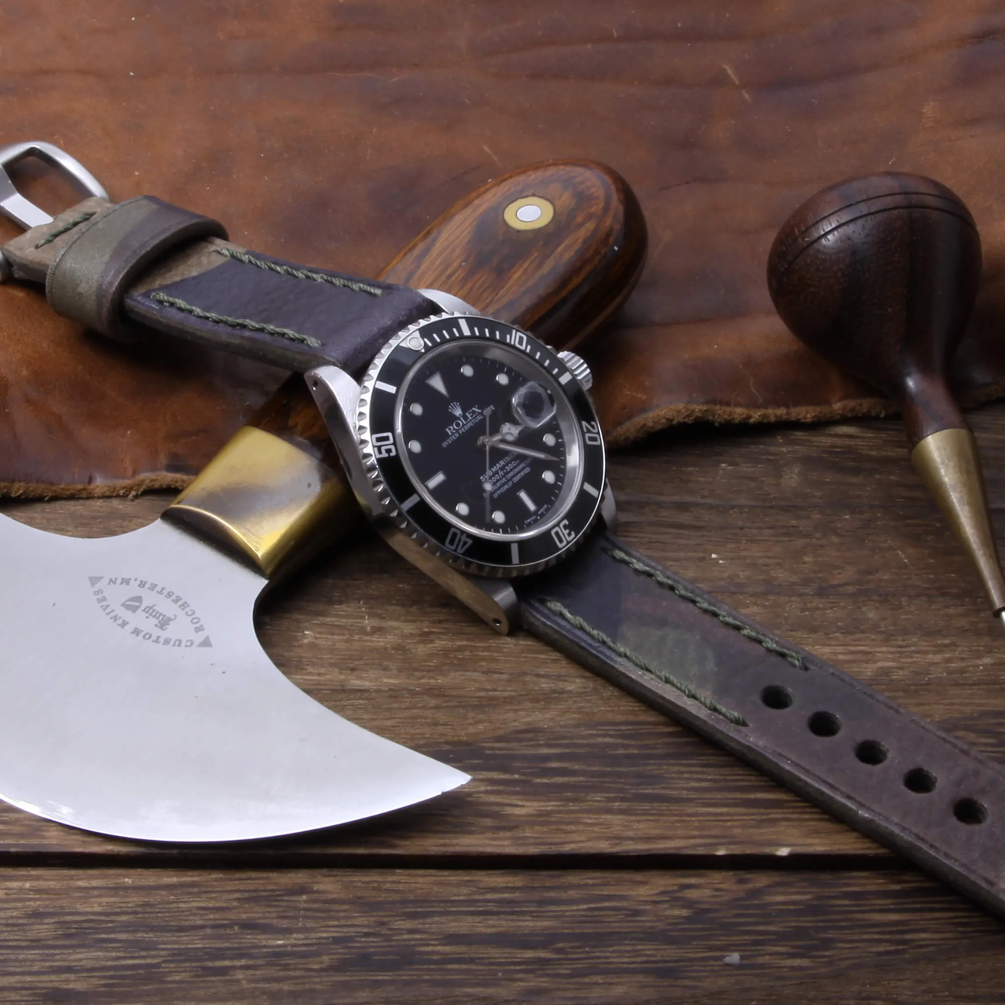 Leather Watch Strap, Camo Grigio | Chain Stitch