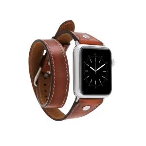 Leeds Double Tour Slim with Silver Bead Apple Watch Leather Straps