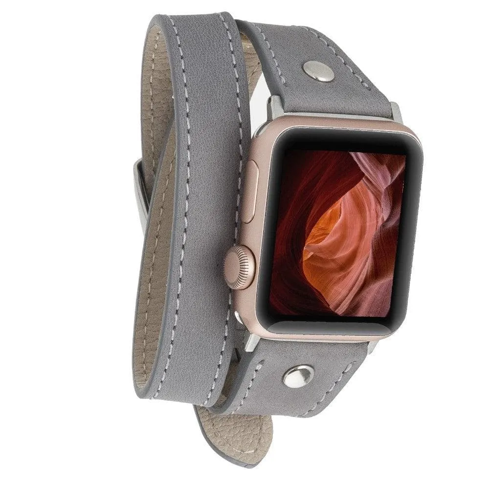 Leeds Double Tour Slim with Silver Bead Apple Watch Leather Straps