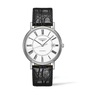 Longines Présence Collection 38mm White Dial Gent's Watch with Black Leather Strap